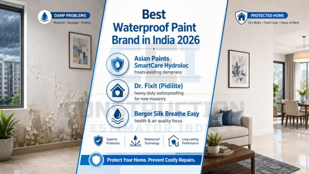 Best waterproof paint brands infographic featuring Asian Paints, Dr. Fixit, and Berger waterproof solutions