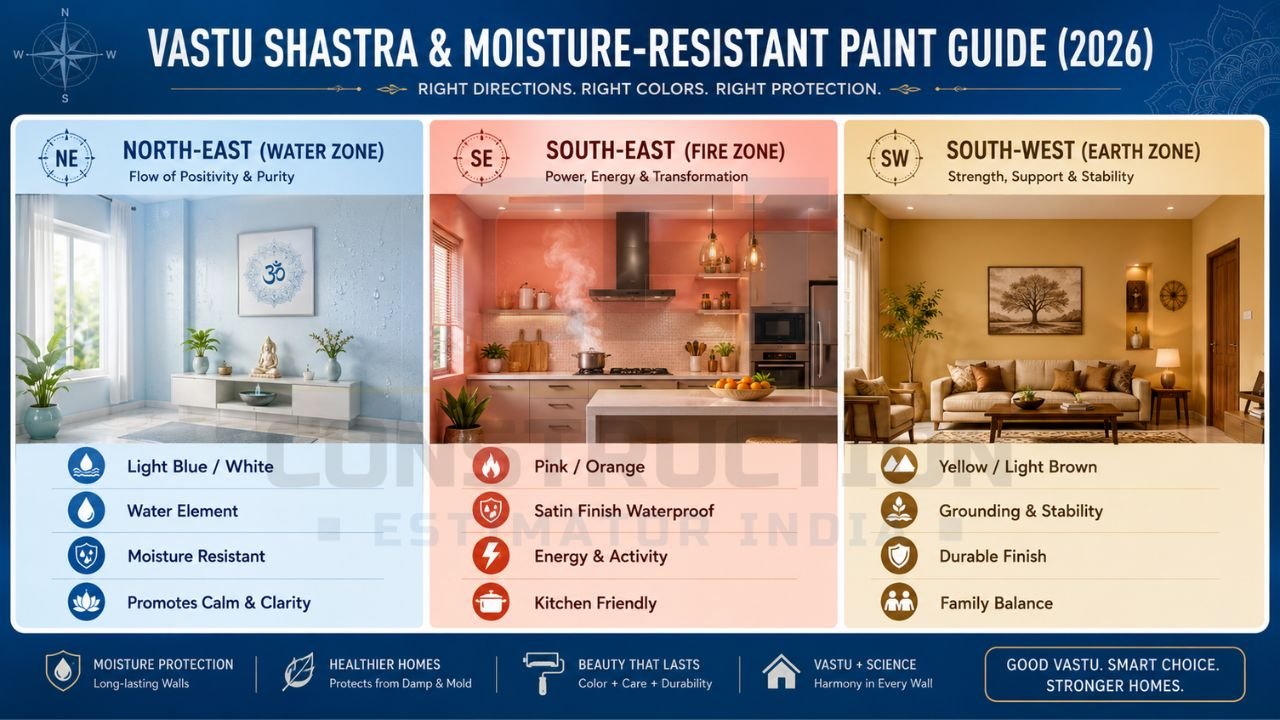 Paint estimator infographic showing pigment density, hiding power, and surface preparation impact on project BOQ