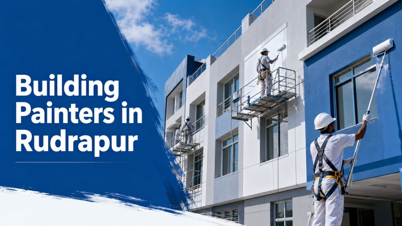 Building painters in Rudrapur providing exterior wall painting, facade painting, commercial building painting, and residential painting services