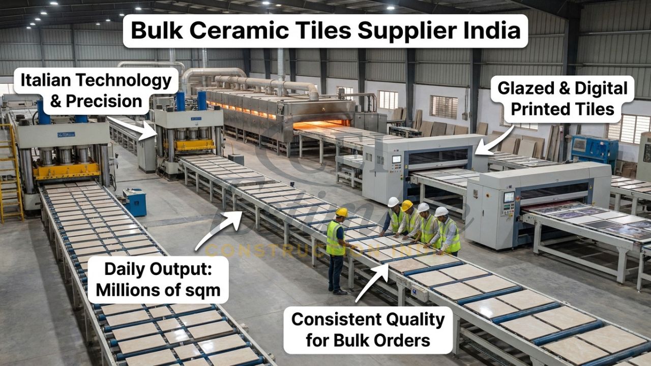 State-of-the-art production line at a bulk ceramic tiles supplier factory in Morbi Gujarat