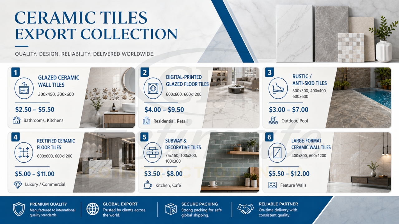 Ceramic tile cartons stacked in Morbi factory warehouse ready for export – glazed wall tiles and digital floor tiles India