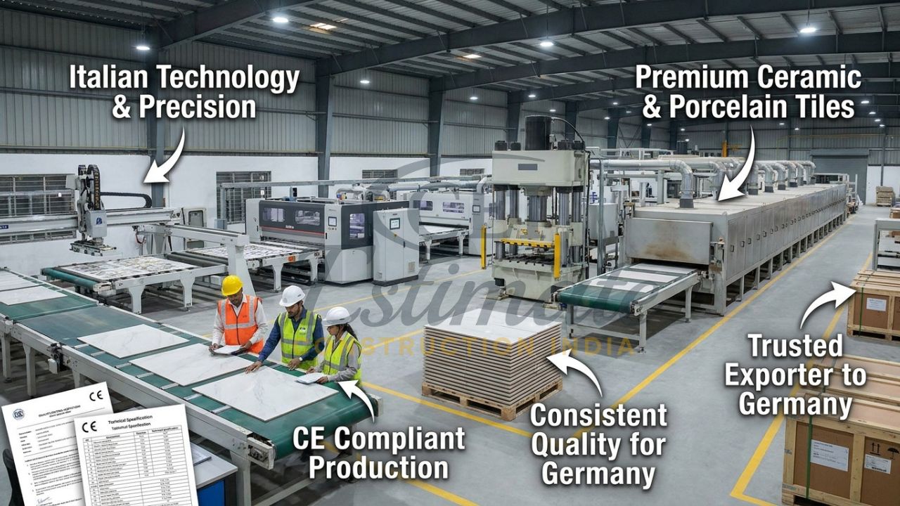 State-of-the-art production line producing CE-compliant ceramic and porcelain tiles in Morbi Gujarat