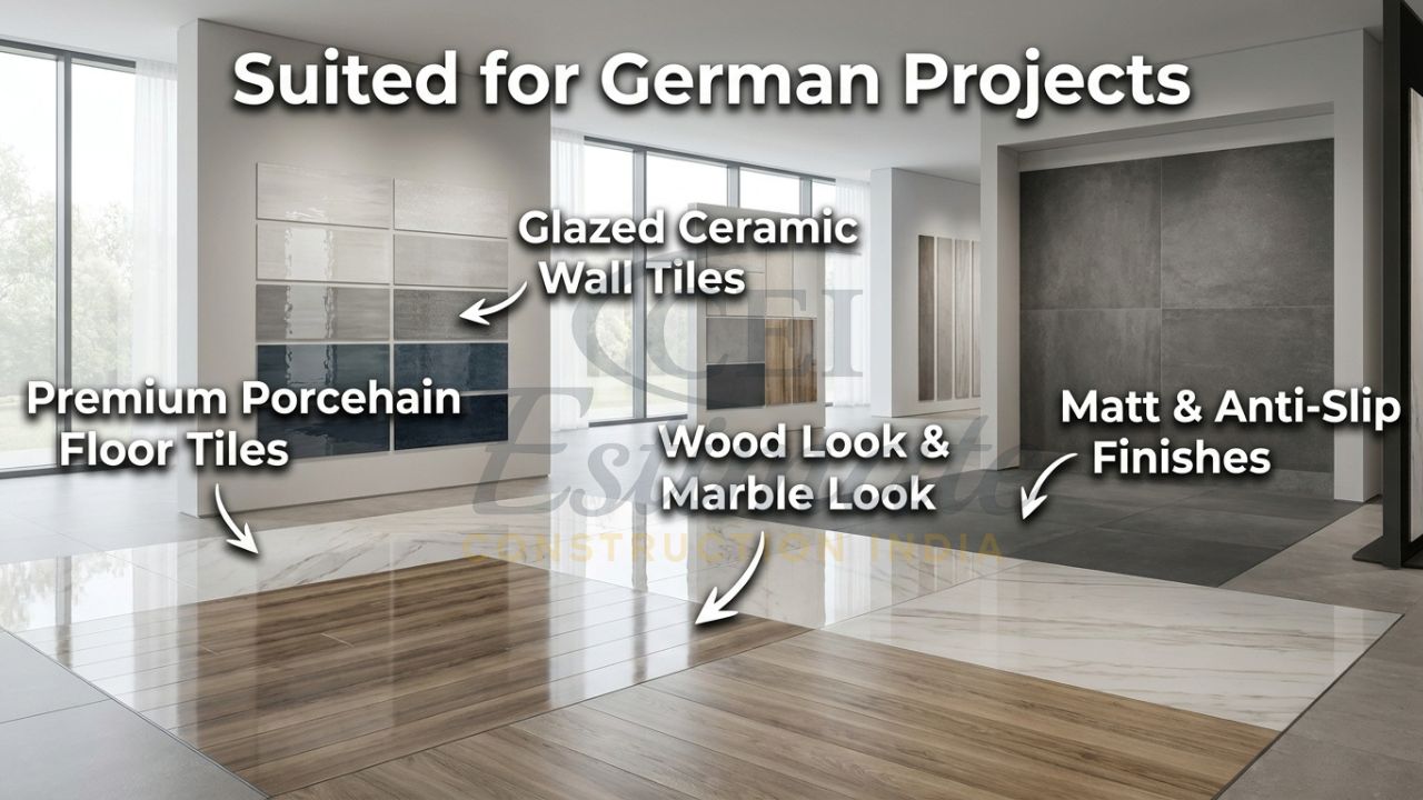 High-quality glazed ceramic wall tiles, porcelain floor tiles and modern designs suited for German market