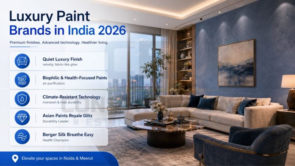 Luxury paint brand trends infographic featuring health-focused paints and premium interior finishes in India