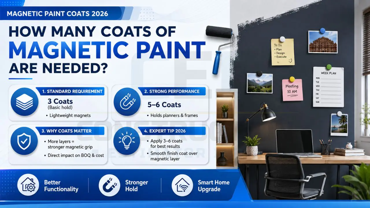 Informational graphic explaining recommended magnetic paint coat counts for basic and strong magnetic performance