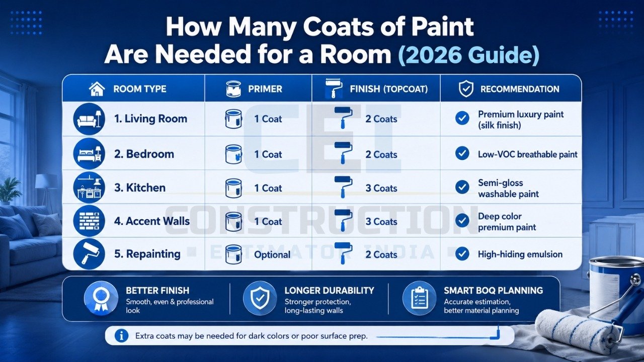 Room paint coats guide 2026 with primer, finish coats, and recommendations by room type