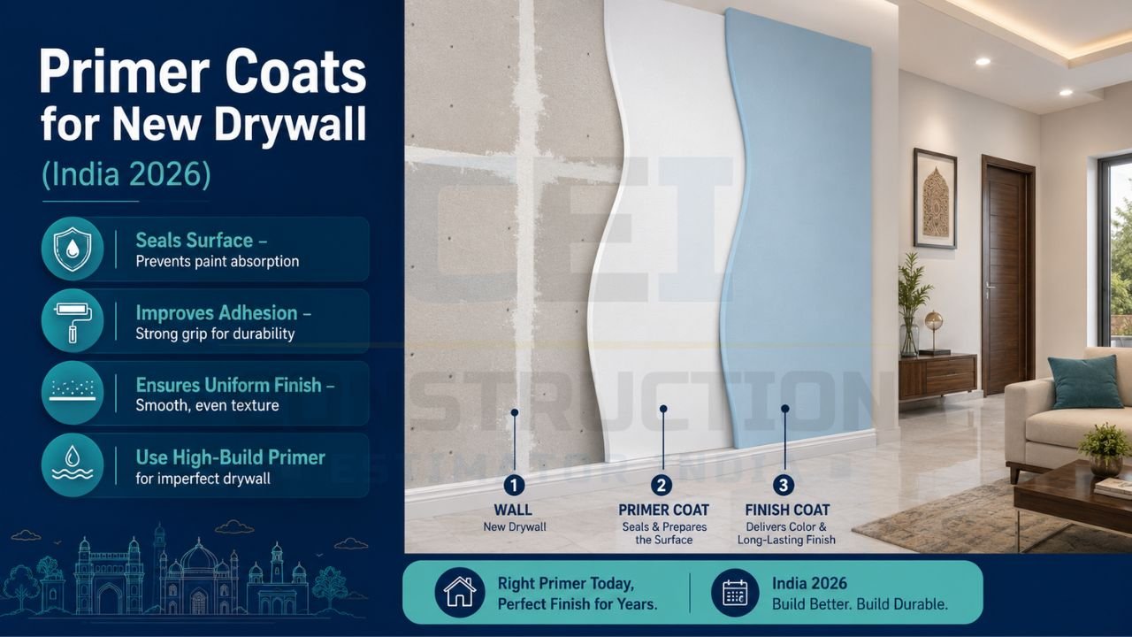 Illustration showing the importance of primer coats on new drywall before final painting