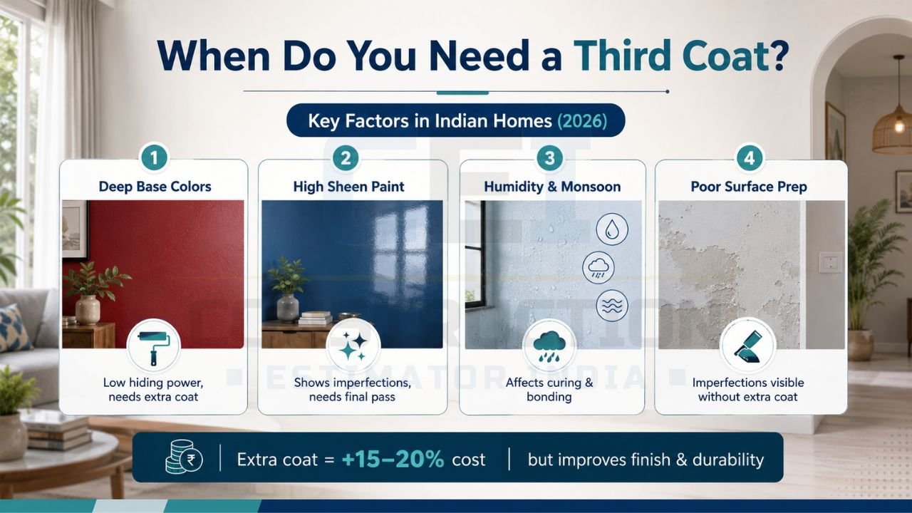 Guide explaining situations where a third coat of paint is required in Indian homes