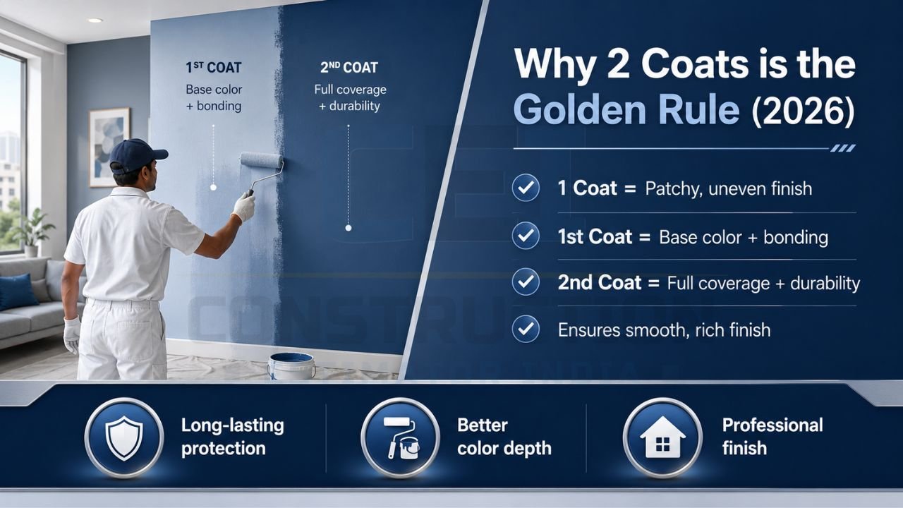 Visual explanation showing why two paint coats provide better coverage, durability, and professional finish