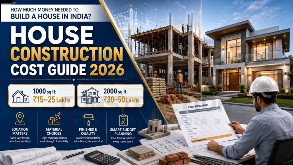 Construction cost guide showing estimated budgets for residential homes, material selection, finishing quality, location impact, and smart budget planning.