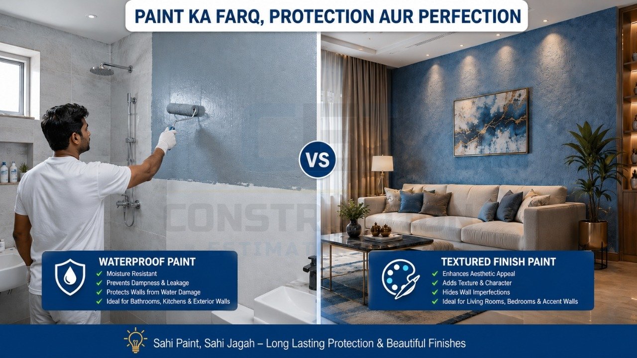 Waterproof paint vs textured finish paint comparison showing protection, durability, and aesthetic benefits