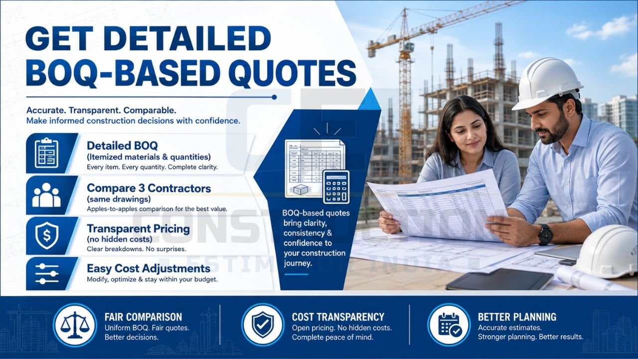 BOQ-based contractor selection guide showing quote comparison, cost analysis, quantity verification, and contractor evaluation for construction projects.