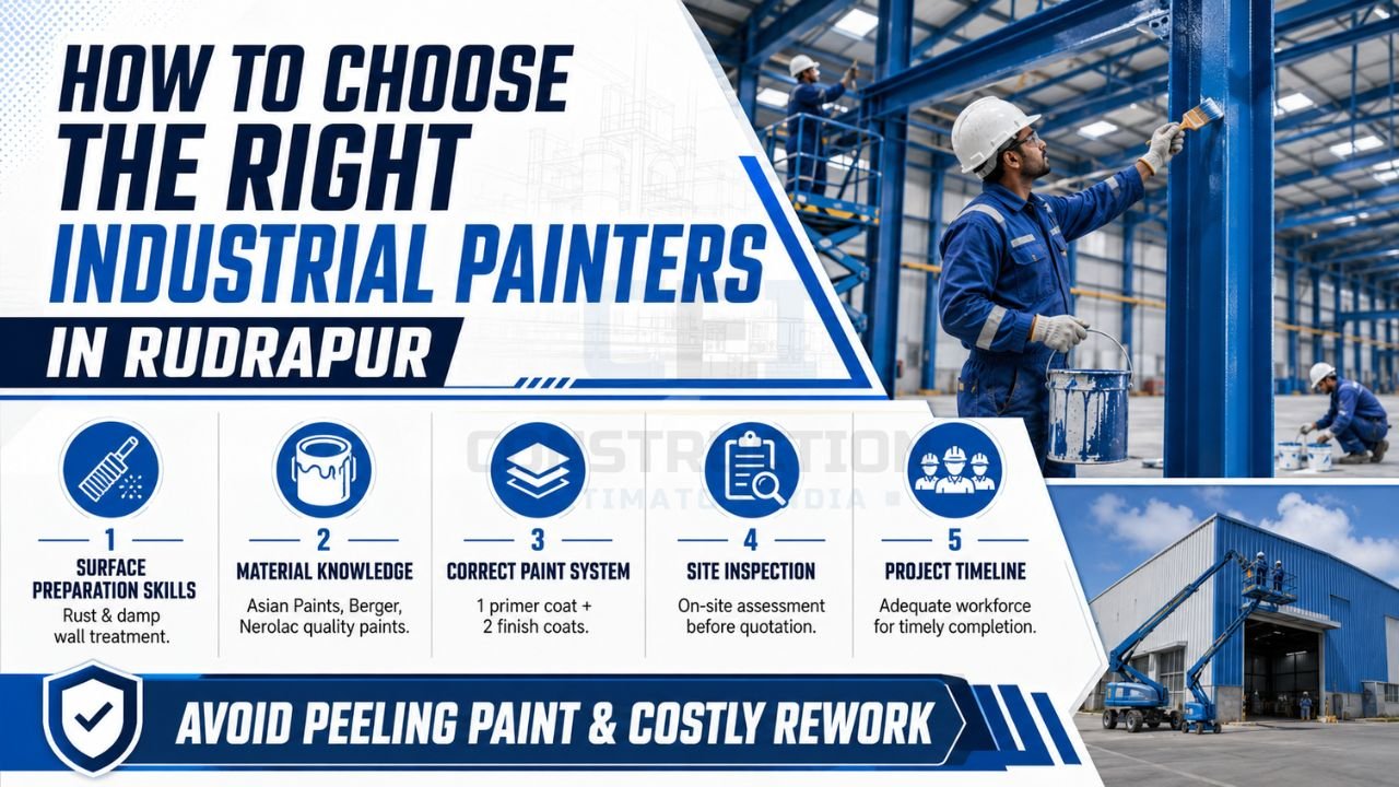 Guide showing how to choose the right industrial painters in Rudrapur for factory painting, steel structure coating, warehouse painting, and industrial maintenance projects