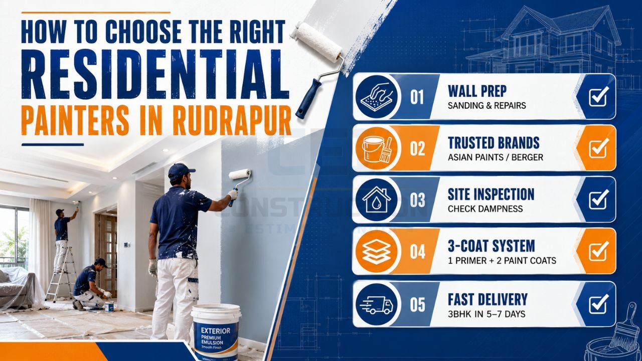 Professional residential painters in Rudrapur performing interior home painting with proper wall preparation, premium paints, and expert finishing services