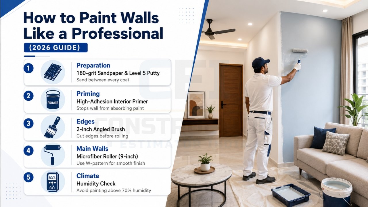 How to paint walls like a professional 2026 guide showing step-by-step process from preparation to final coat with tools and techniques