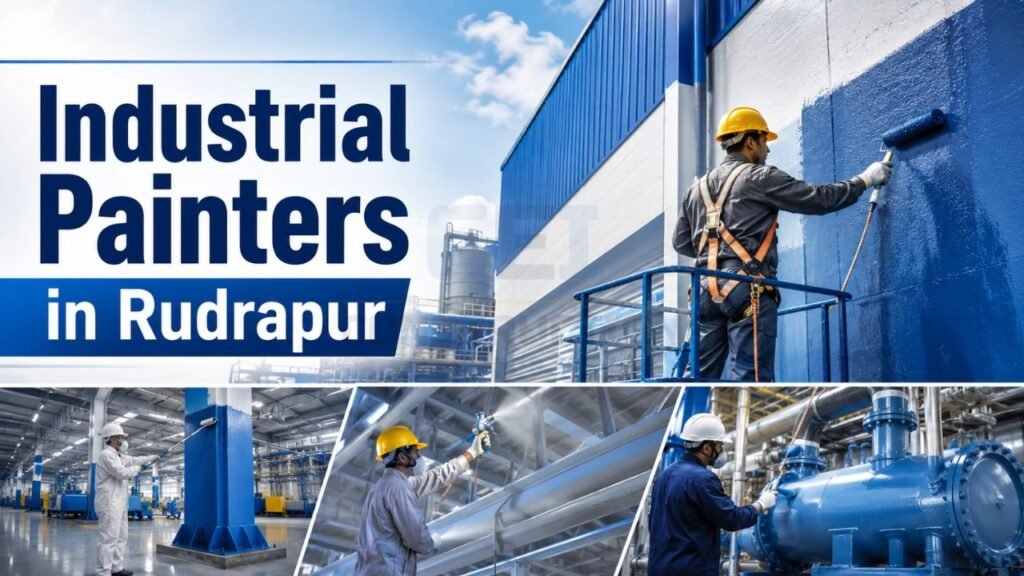 Industrial painters in Rudrapur applying protective coatings on factory walls, steel structures, machinery, pipelines, and industrial facilities