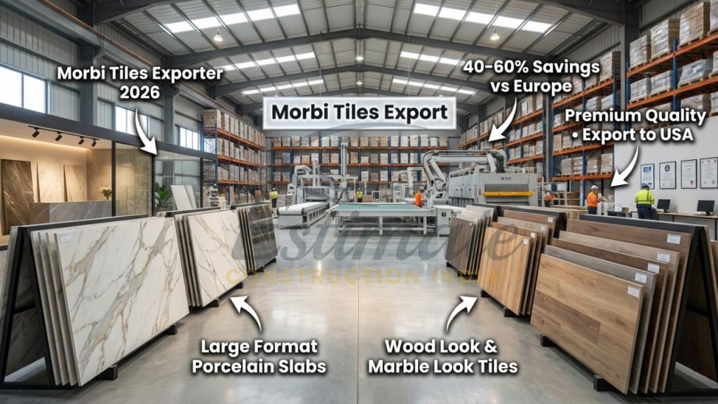 Large-format porcelain tiles and premium ceramic collections from Morbi Gujarat ready for export to USA