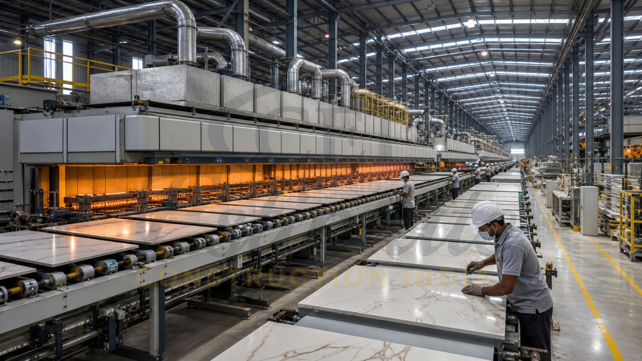 Porcelain tile manufacturing factory in Morbi India – large-format kiln production line 2026