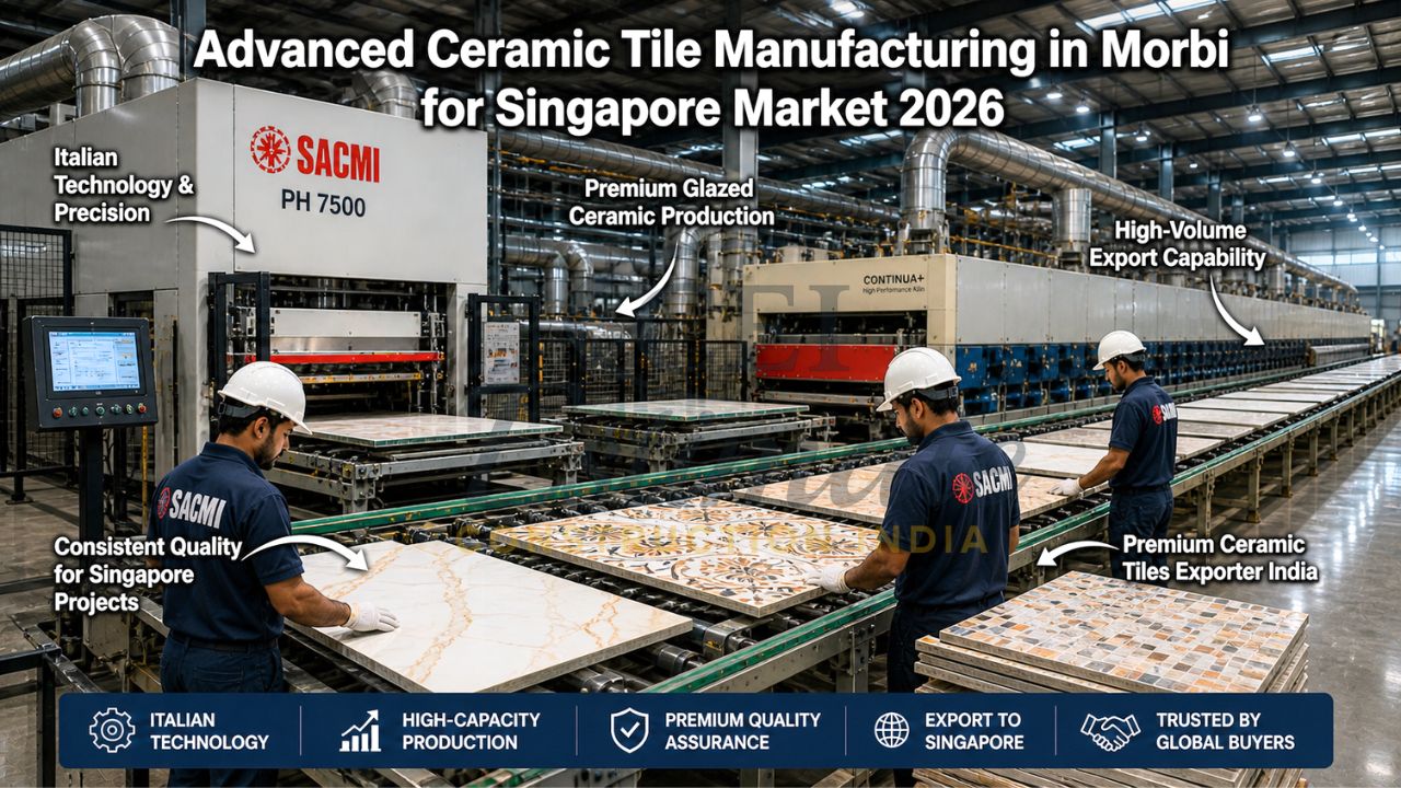 State-of-the-art production line producing premium glazed ceramic tiles in Morbi Gujarat