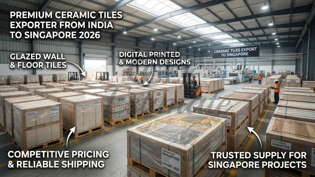 Premium glazed ceramic tiles ready for export from Morbi Gujarat to Singapore – high-quality wall & floor tiles