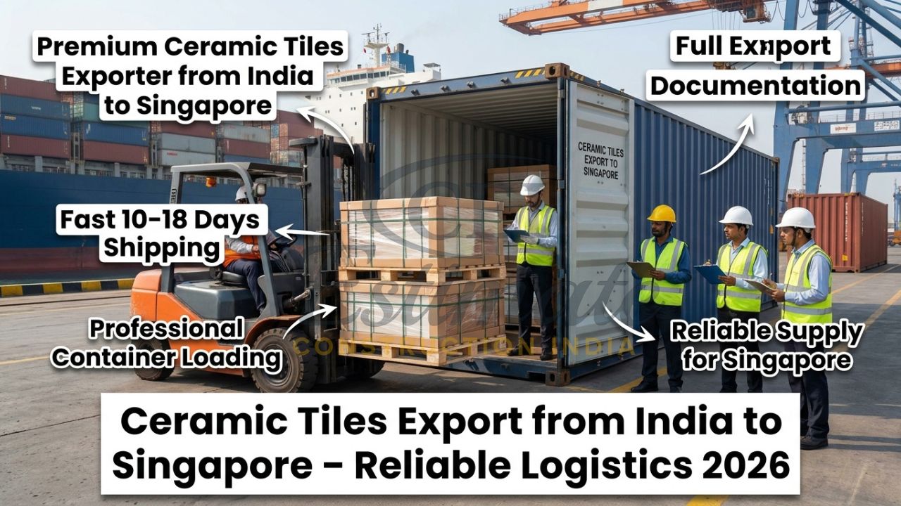 Containers loaded with premium ceramic tiles at Mundra Port ready for shipment to Singapore