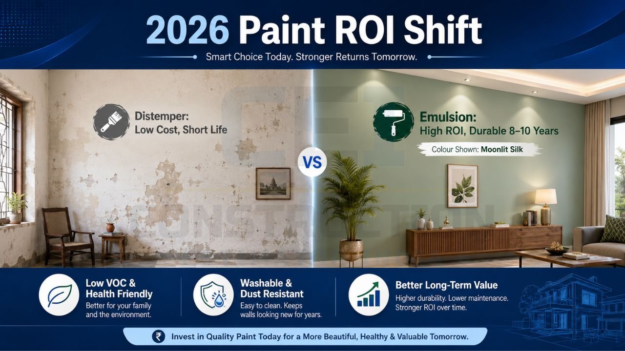 Return on investment comparison between old distemper walls and modern emulsion painted walls