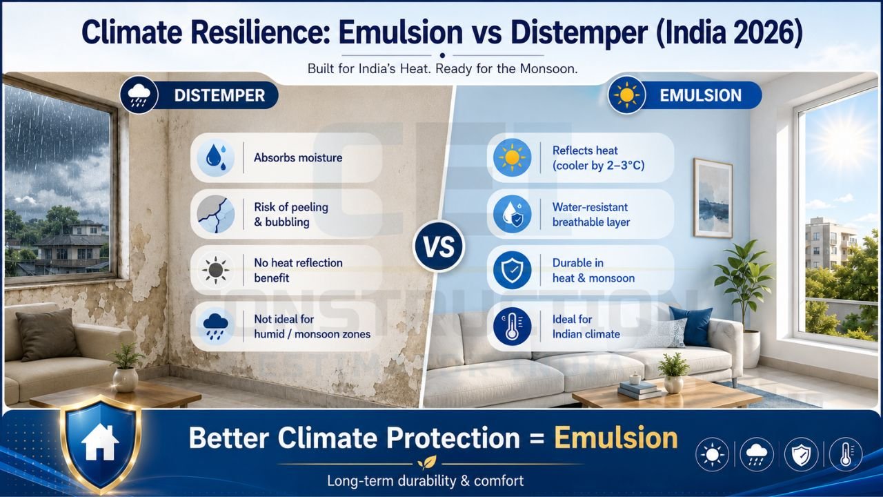 Comparison of distemper and emulsion paint performance in Indian heat and monsoon conditions