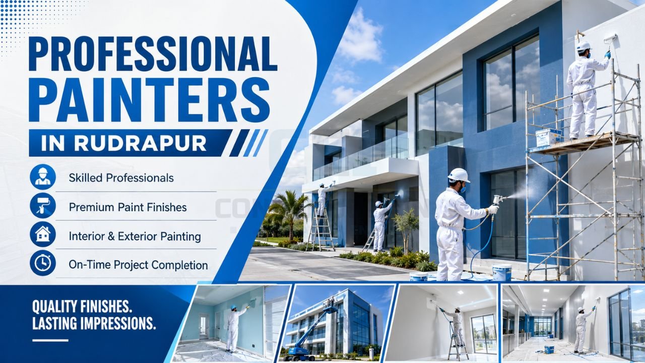Professional painters in Rudrapur providing interior painting, exterior wall painting, residential painting, commercial painting, and premium paint finishing services
