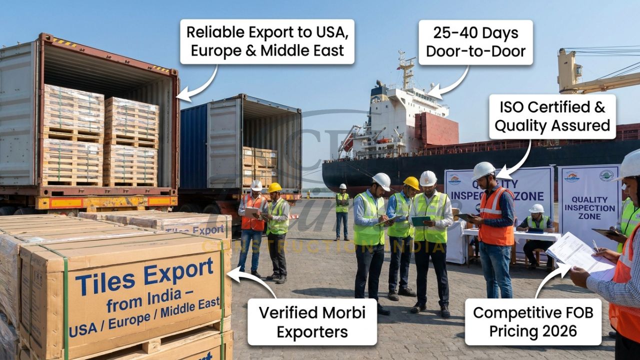 Container loaded with premium Indian tiles ready for export shipment from Mundra Port