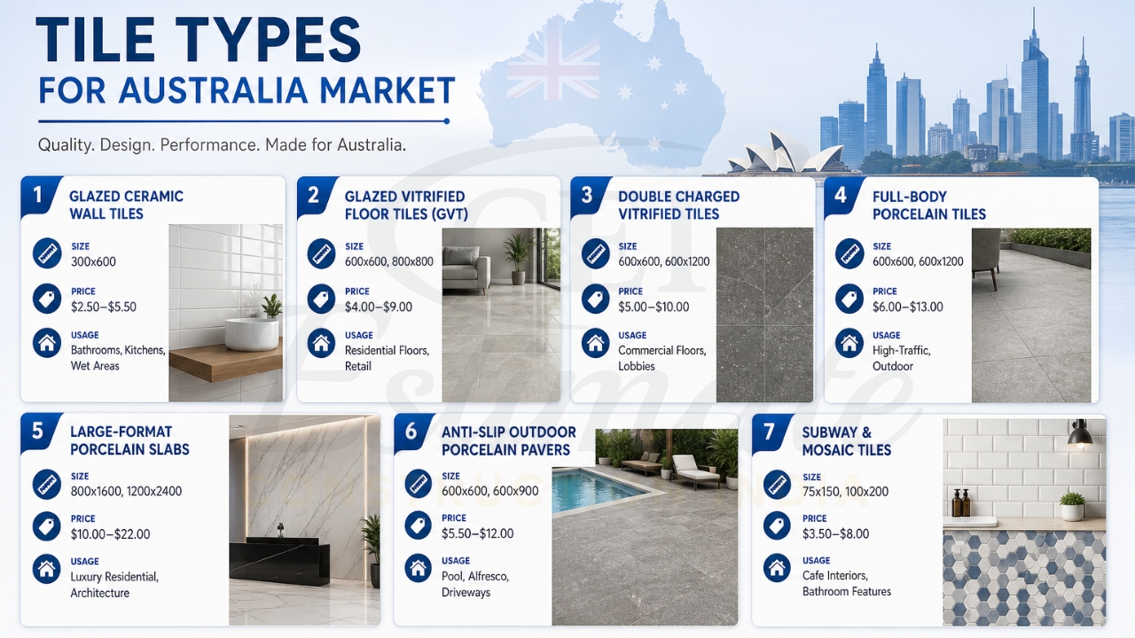 2026 FOB price comparison – Indian ceramic porcelain tiles export vs European tiles for Australia