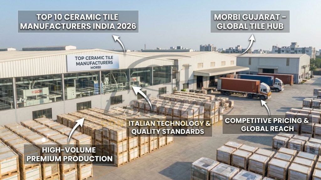Large-scale premium ceramic tile production and export facility in Morbi Gujarat India