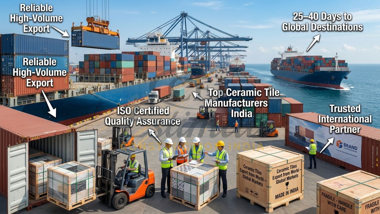 Containers loaded with premium ceramic tiles at Mundra Port ready for international shipment