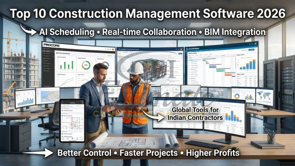 Modern construction management software dashboards and comparison for global and Indian projects 2026