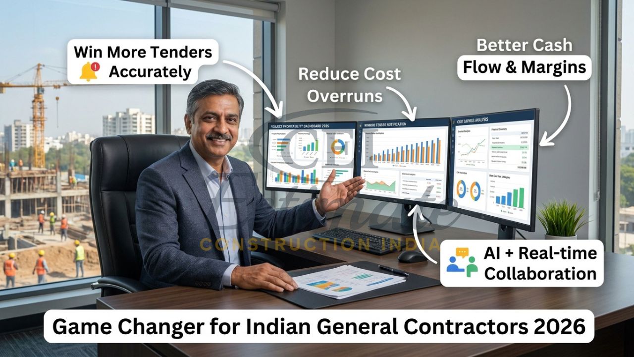 Successful Indian general contractor reviewing project profitability and winning bids using estimating software