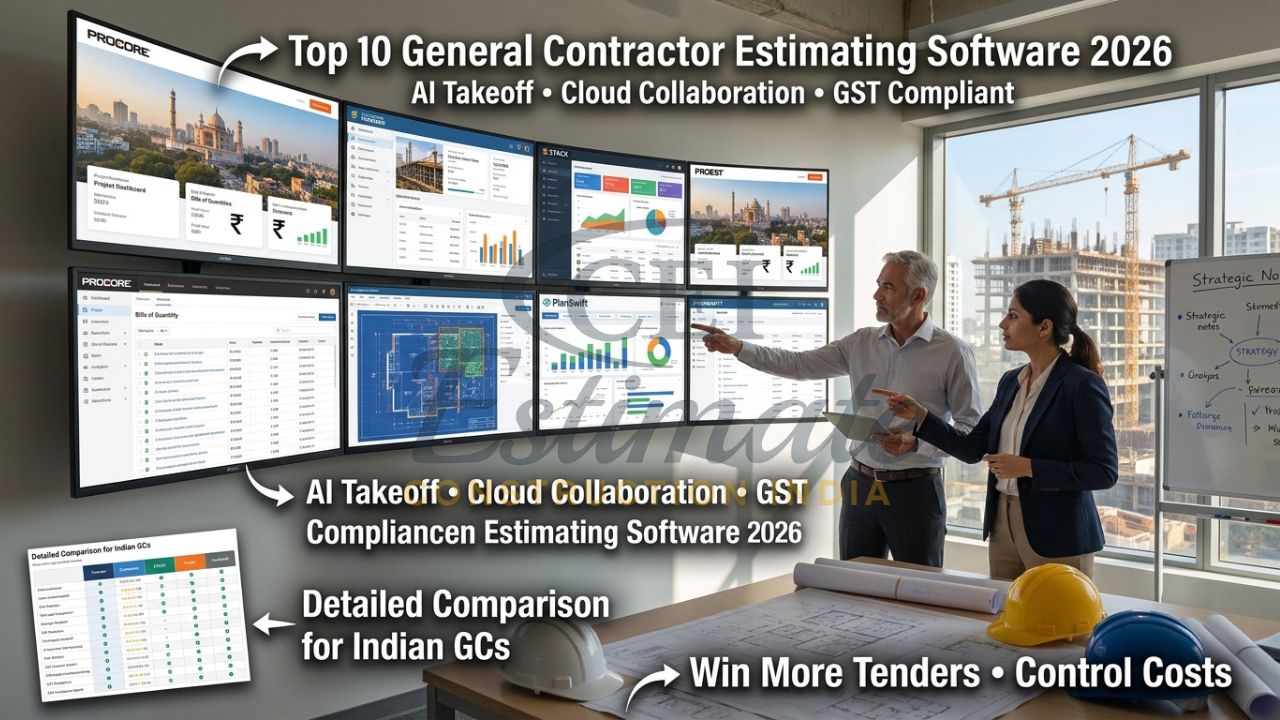 Modern construction estimating software dashboards and comparison for general contractors in India 2026
