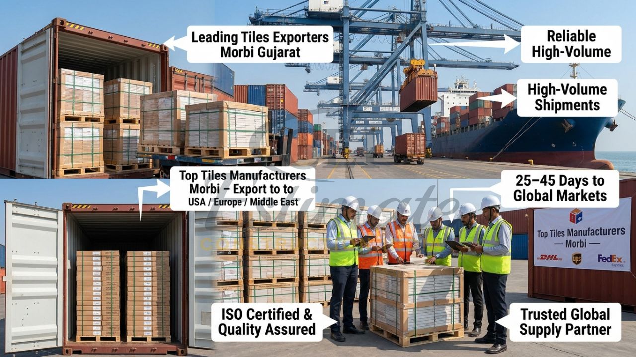Containers loaded with premium tiles from leading Morbi manufacturers ready for international shipment