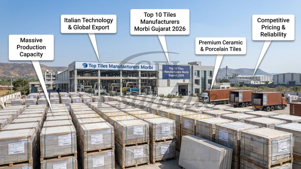 Large-scale premium ceramic and porcelain tile production and export facility in Morbi Gujarat India