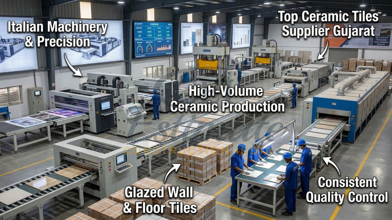 State-of-the-art production line at a top ceramic tiles manufacturer in Morbi Gujarat