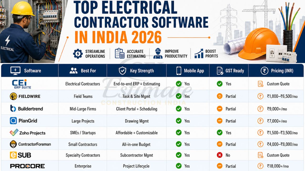 top electrical contractor software in India 2026 comparison ERP estimation tools electricians