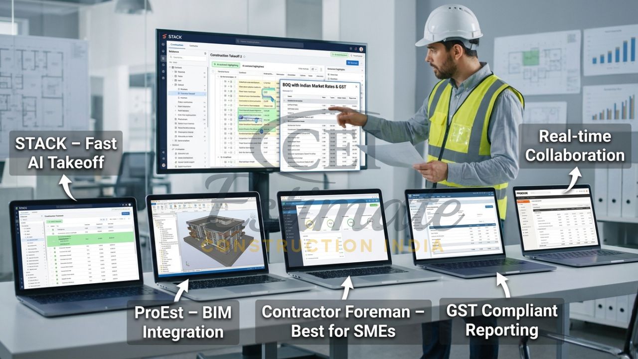 Multiple estimating software dashboards compared for Indian construction companies