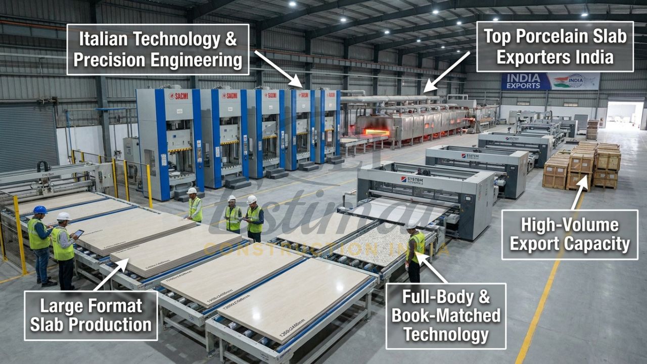 State-of-the-art Italian machinery producing premium porcelain slabs in Morbi Gujarat India