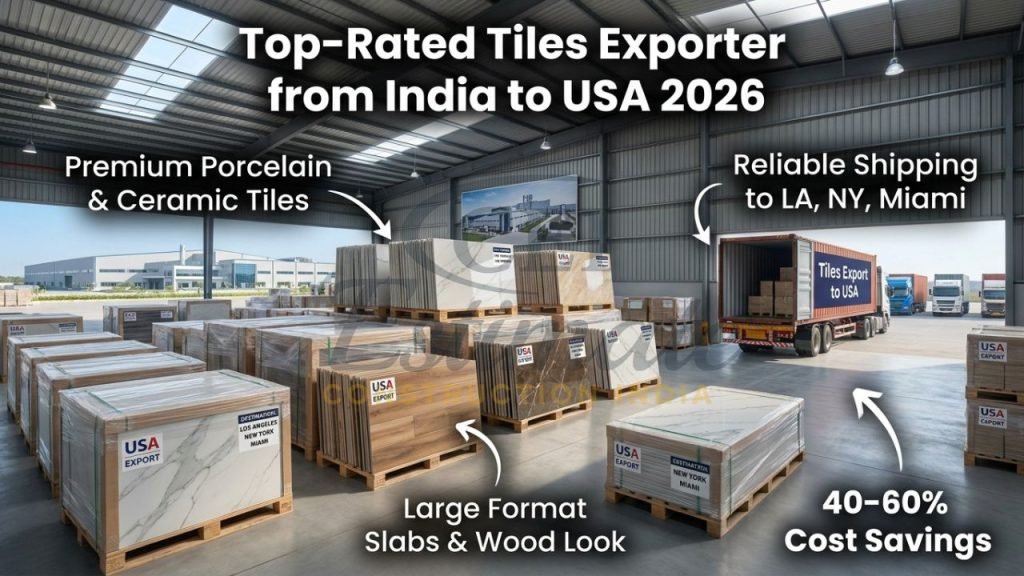 Premium porcelain and ceramic tiles ready for export from India to USA ports – high-quality Morbi production