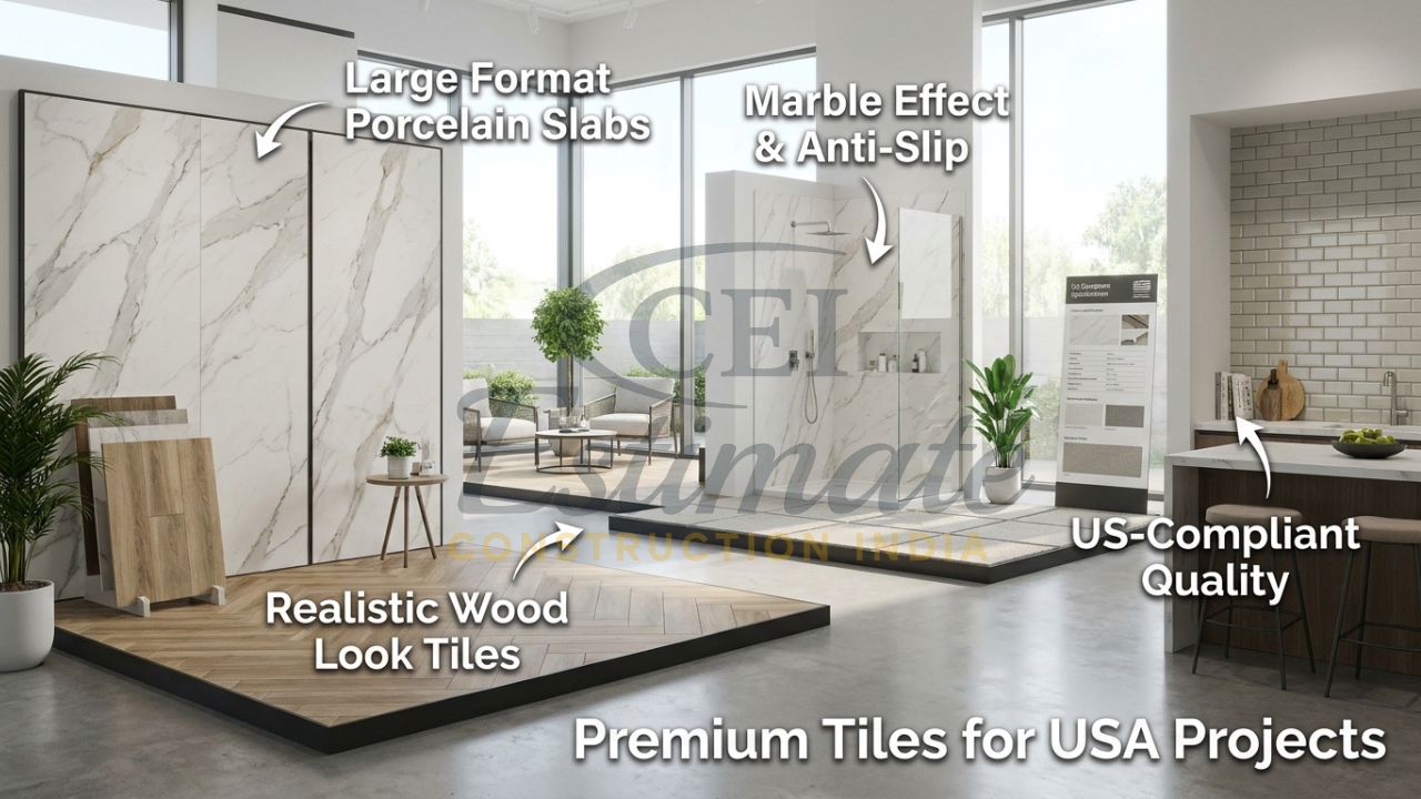 Large format porcelain slabs, wood look tiles and marble effect porcelain tiles for USA projects