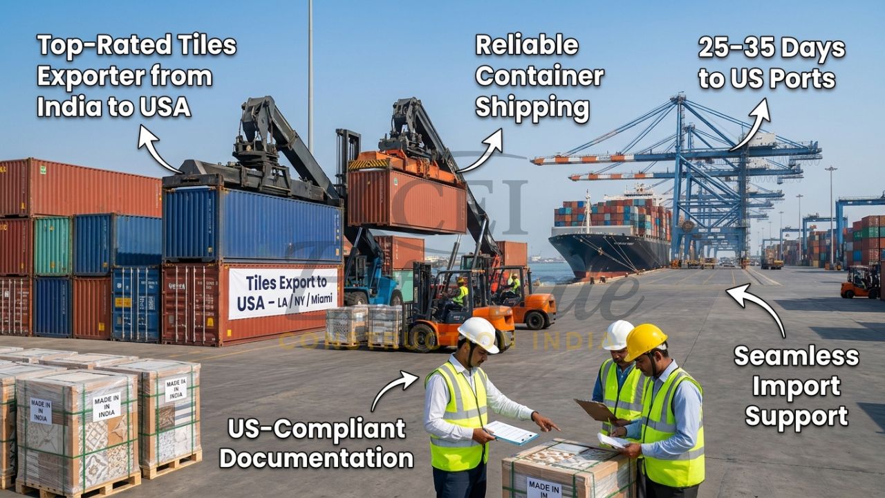 Containers loaded with premium tiles at Mundra Port ready for shipment to USA ports
