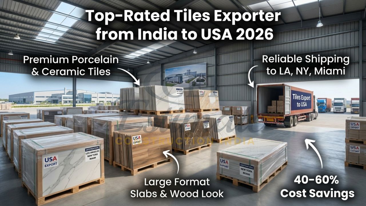 Premium porcelain and ceramic tiles ready for export from India to USA ports – high-quality Morbi production