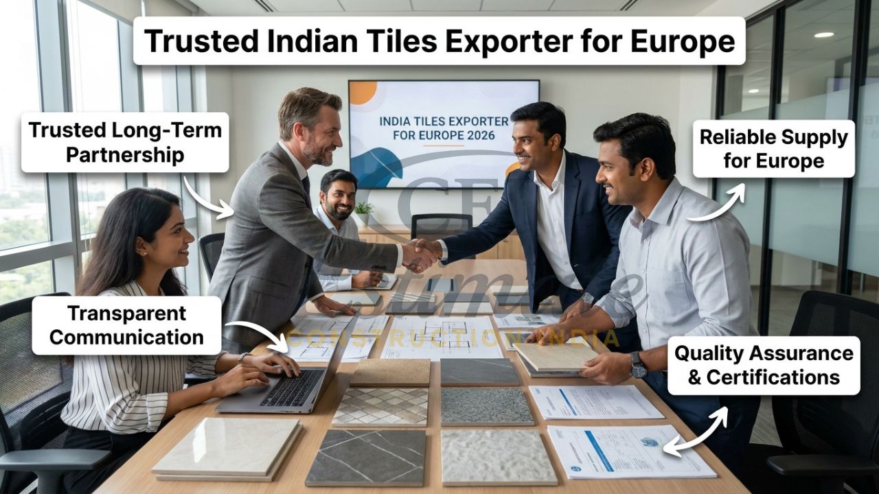 Professional collaboration between European buyer and Indian tiles exporter team