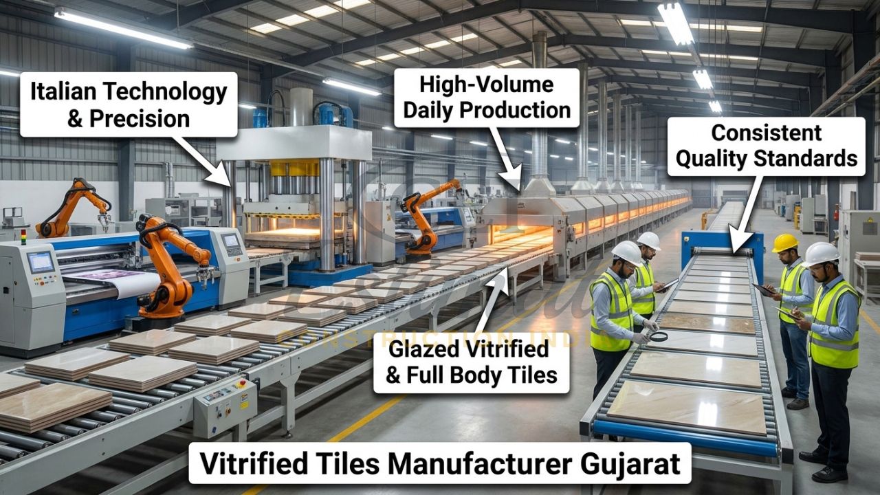 State-of-the-art production line at a vitrified tiles manufacturer in Gujarat Morbi