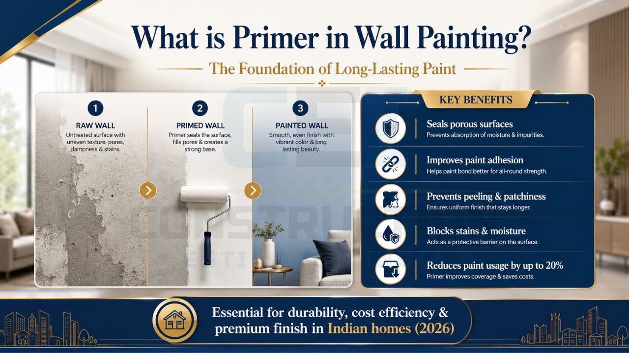 Step-by-step illustration explaining how primer prepares walls before painting