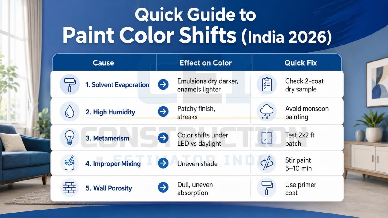 Paint color shift causes and solutions infographic for Indian homes and interiors
