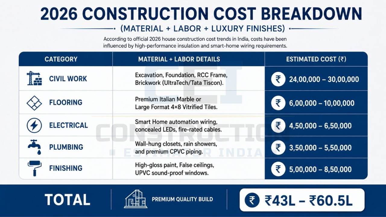 2000 Sq Ft House Construction Cost Breakdown (2026)